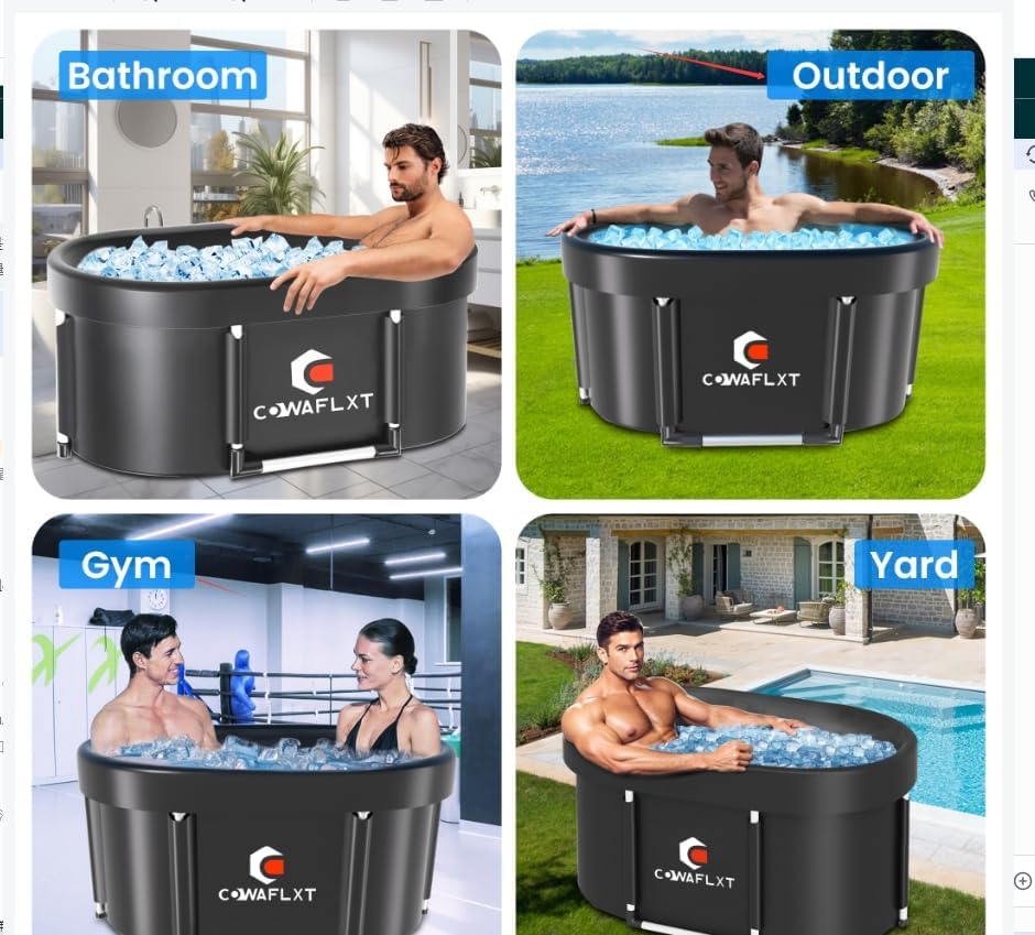 XL Ice Bath Tub,133 GAL Large Portable Cold Plunge Tub with Cover, Cold Water Therapy Recovery at Home Gyms Outdoor Use,Extra Ice Massage Balls Include,46"L x 22"W x 23"H