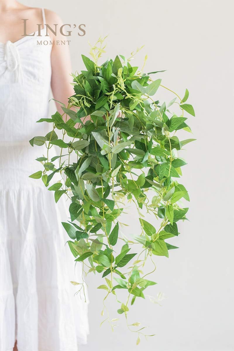 Ling's moment Artificial Clematis Hanging Bush, 4pcs Filler Vines Fake Greenery Garland for Wedding Bouquet/Backdrop/Arch and Home Decoration