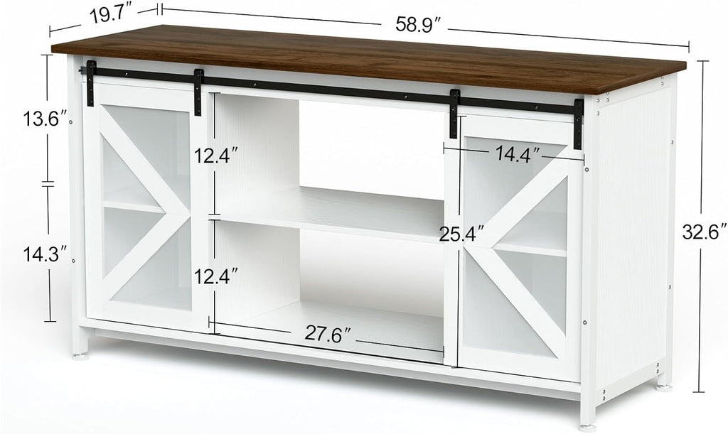 80 Gallon Aquarium Stand With Power Outlets, Farmhouse Fish Tank Stand, Reptile and Terrarium Stand with Cabinet Storage, Sturdy Heavy Duty 58.9" 19.7", White