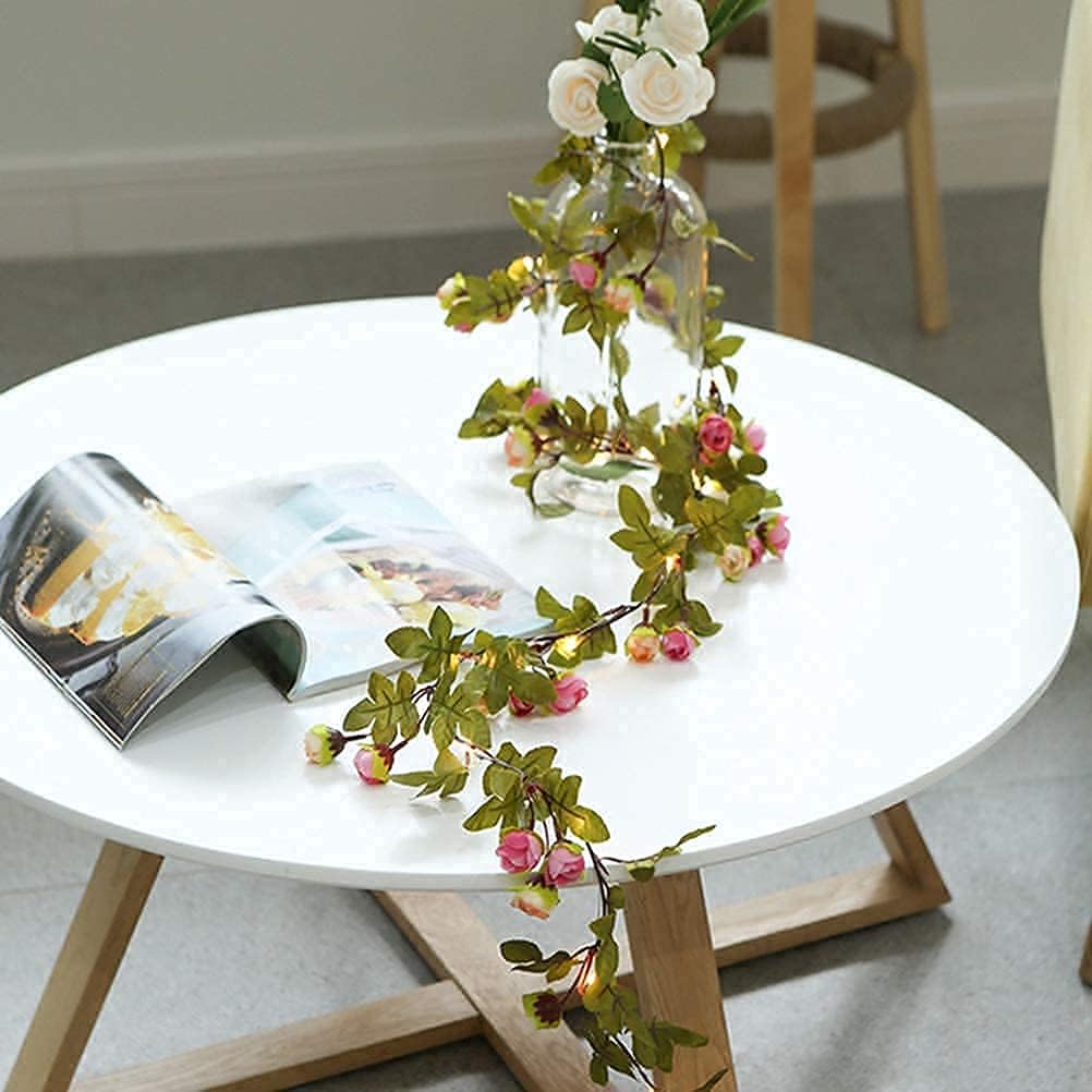 Artificial Rose Flower Vine String Lights,20 LED 2 Meter 6 ft Battery Operated Rose Flowers Ivy Garland Fairy Lights for Wedding Birthday Garden Party Gifts Decorations