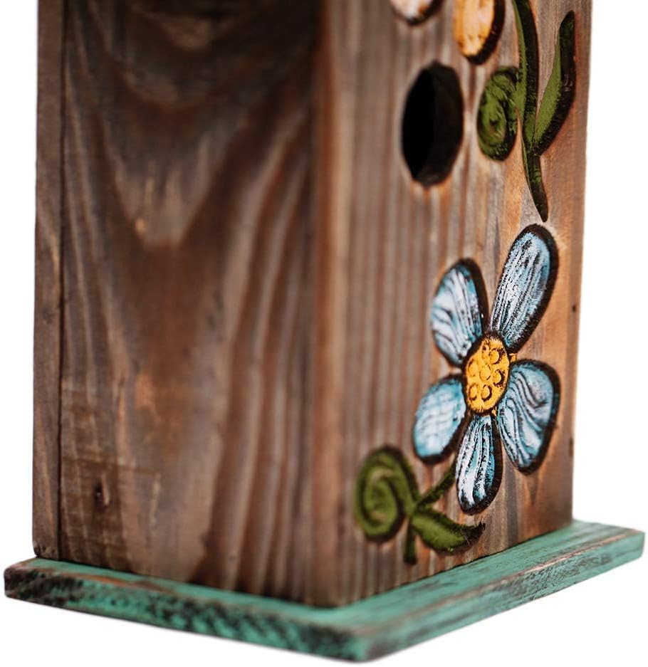 Topadorn Bird House Wooden Carved Floral Birdhouse with Hoop Hanging Birdhouse for Garden Yard Porch Decoration,11 Inch