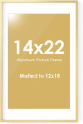 Fun Memories 14x22 Picture Frame for Wall, 14x22 Frame with Matted to 12x18, Gold Picture Frames for Wall Art Photo and Prints (Gold, 1 Pack)