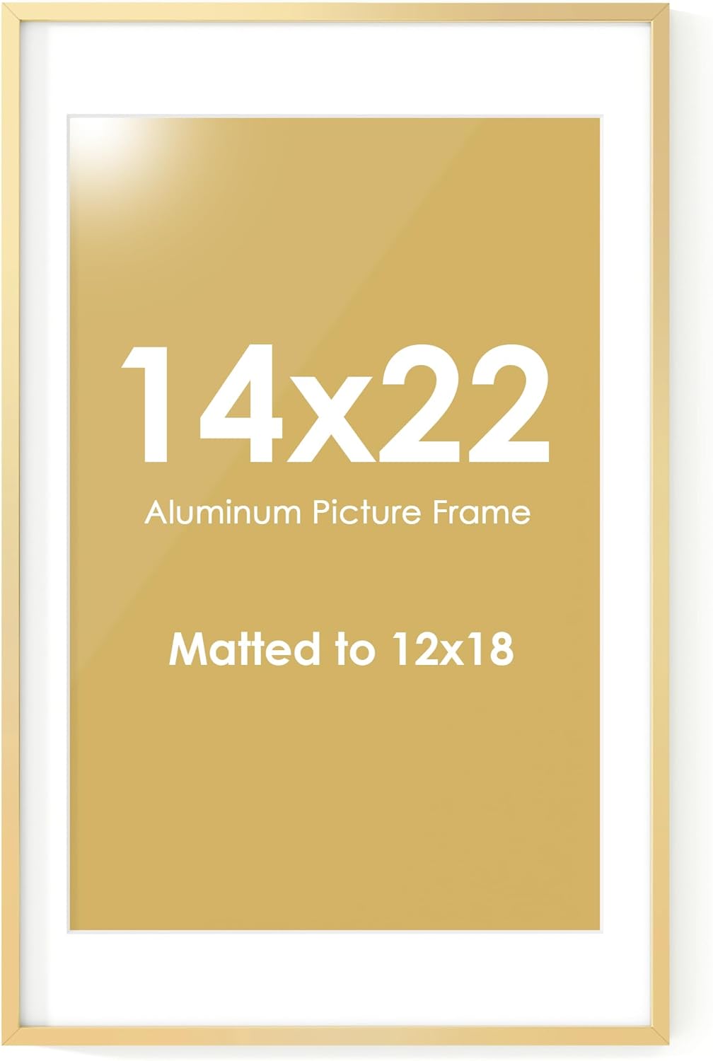 Fun Memories 14x22 Picture Frame for Wall, 14x22 Frame with Matted to 12x18, Gold Picture Frames for Wall Art Photo and Prints (Gold, 1 Pack)