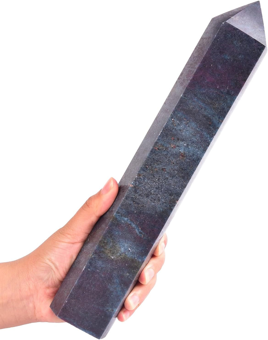 JIC Gem Extra Large Blue Green Ruby Zoisite Healing Crystal Wand 6 Faceted Column Quartz Crystals Obelisk Tower Points Crystals Decor Chakra Meditation 4.4-4.8 Lbs