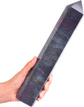 JIC Gem Extra Large Blue Green Ruby Zoisite Healing Crystal Wand 6 Faceted Column Quartz Crystals Obelisk Tower Points Crystals Decor Chakra Meditation 4.4-4.8 Lbs