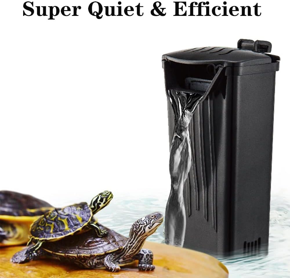 Aquarium Filter Fish Tank Filter for Turtle Tanks, Reptiles, Amphibians, Frog, Cichlids, Newt or Fish Tank Waterfall Flow Water Clean Pump (Black Filter)