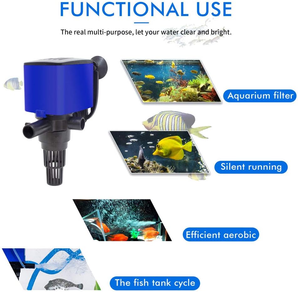 475 GPH Powerhead Submersible Pump - 3 in 1 Aquarium Fish Tank Pump with Oxygenation, Filtration & Water Cycling, 5 ft max lift, 25W - 4 Pack