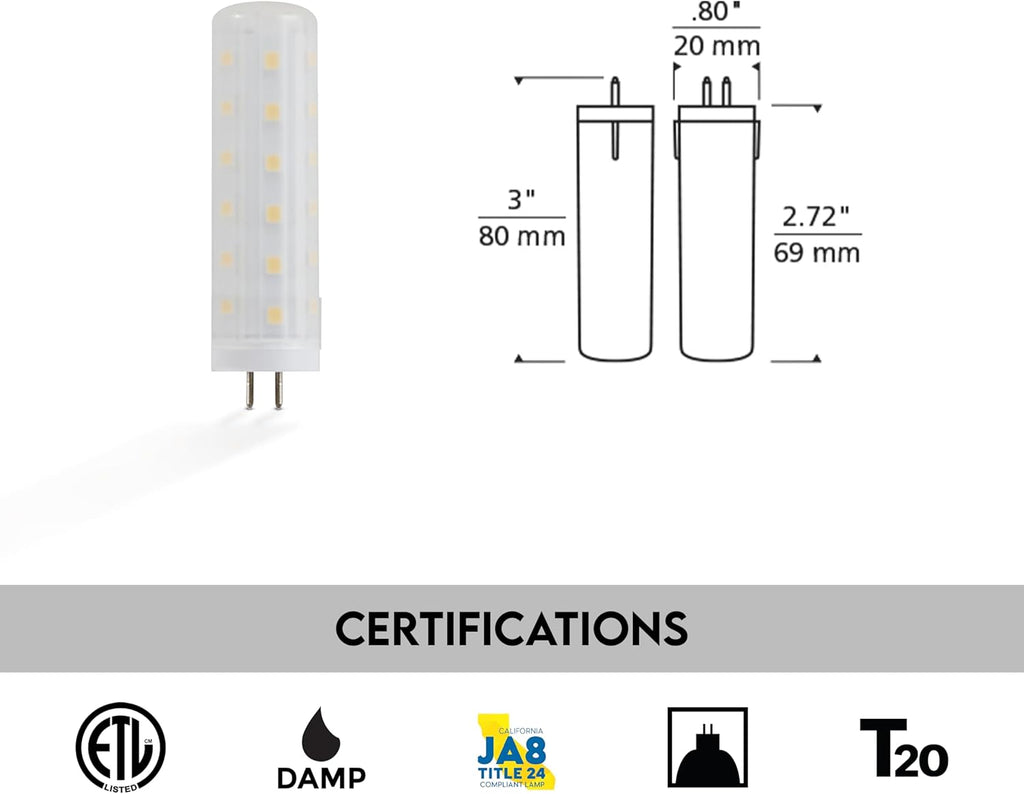 Tech Lighting LED Bi-Pin Replacement Module, Dimmable LED, 3000K, 430 Lumens, Easy to Install, Long Lasting, Energy-Saving, Damp Rated, GY 6.35 Socket (Tall)
