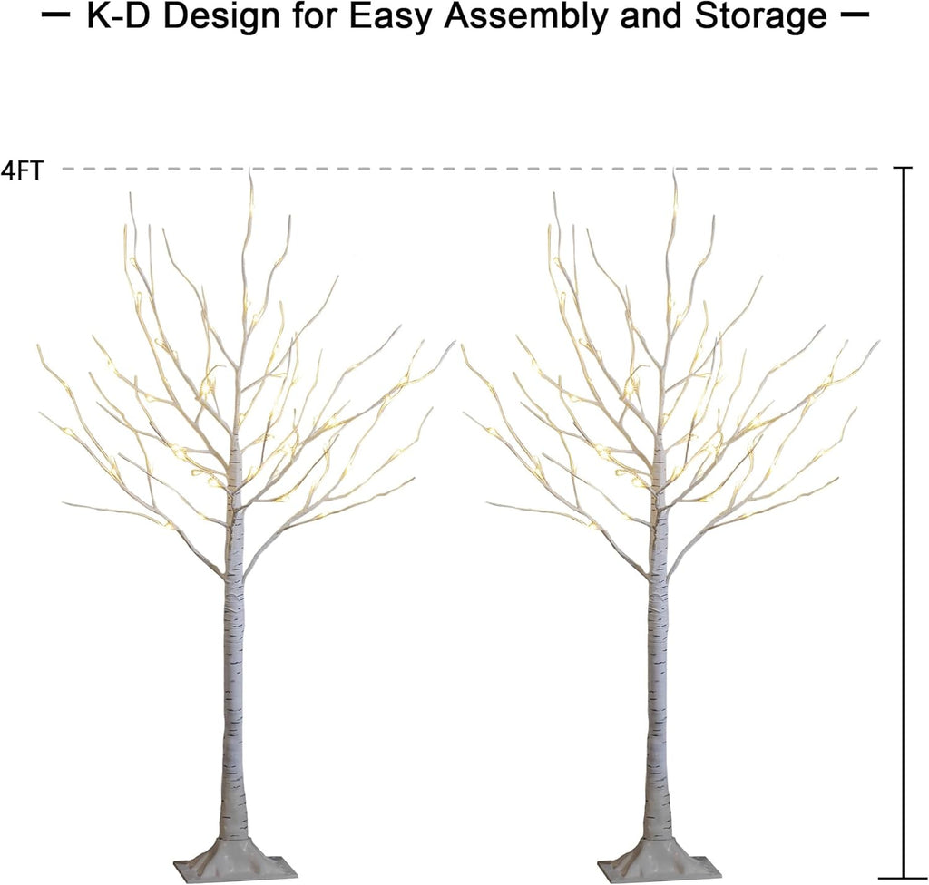 LIGHTSHARE 4 Feet 48L LED Birch Tree Lights, Pack of 2, Warm White, for Holiday Party and Christmas Decoration, Indoor and Outdoor Use