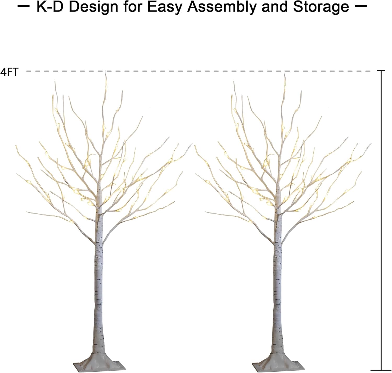 LIGHTSHARE 4 Feet 48L LED Birch Tree Lights, Pack of 2, Warm White, for Holiday Party and Christmas Decoration, Indoor and Outdoor Use