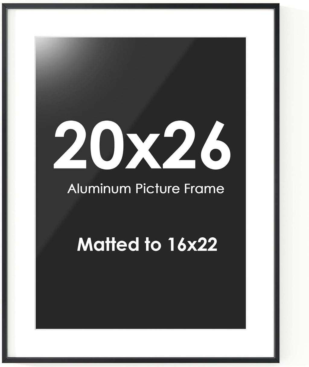 Fun Memories 20x26 Picture Frame, 20 x 26 Metal Poster Frame with Mat for 14x22 Photo - HD Tempered Glass - Vertical and Horizontal Display