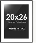 Fun Memories 20x26 Picture Frame, 20 x 26 Metal Poster Frame with Mat for 14x22 Photo - HD Tempered Glass - Vertical and Horizontal Display