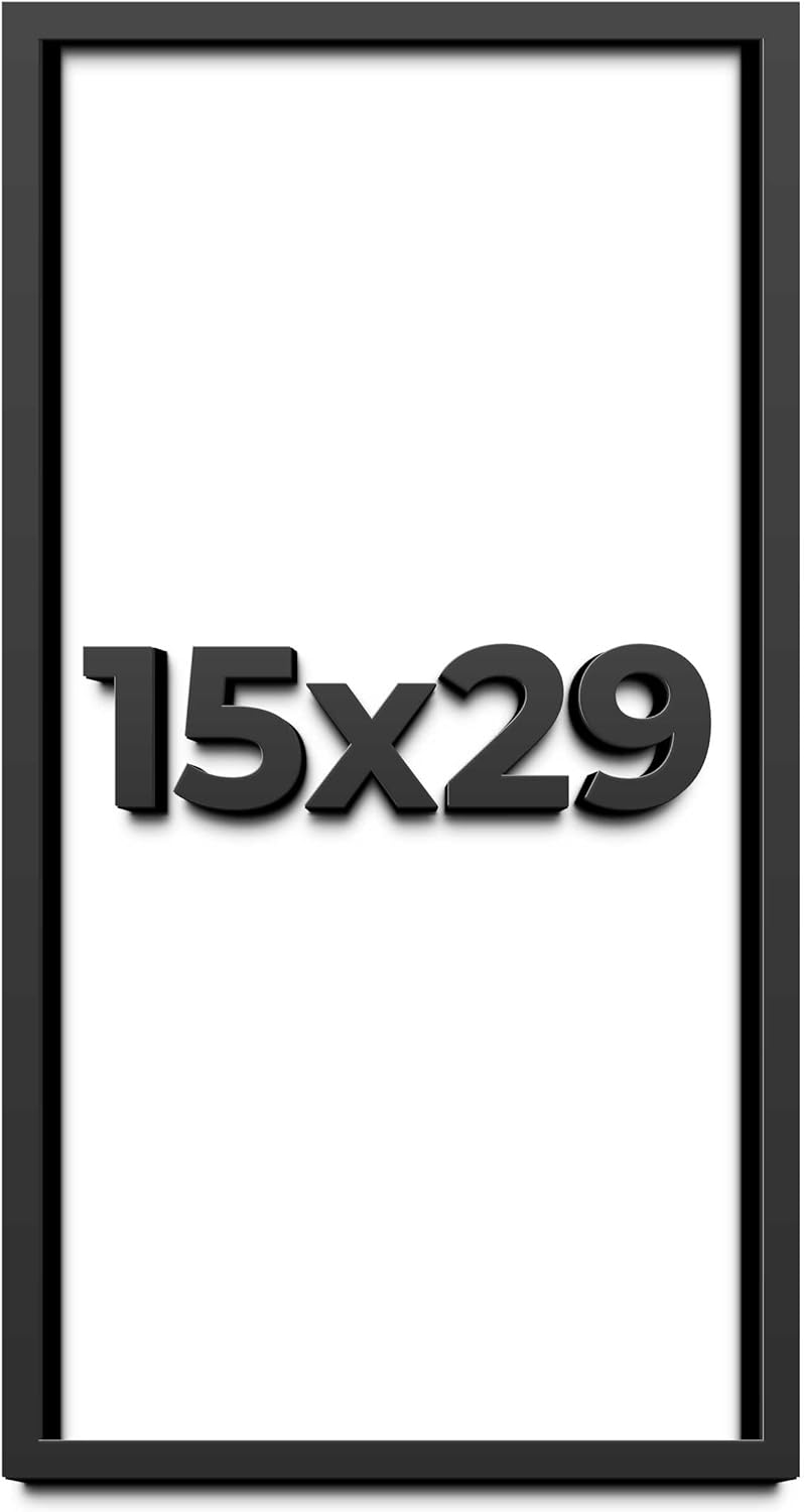 15x29 Shadow Box Frame Black | 1 Inch Deep Solid Wood Shadowbox Display Frame | UV Resistant Acrylic Plexiglass, Acid Free Backing, and Hanging Hardware | Dugan Picture Frame Style