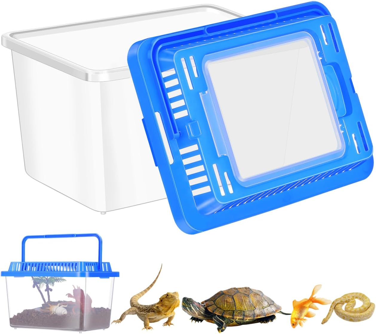 Gatuida Turtle Carrier Fish Tank Portable Clear Plastic Aquarium for Boy Girl for Reptiles and Turtles Spacious Design Lid for Safe Transport and Easy Handling