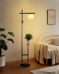Lightdot 66IN Black Dimmable Floor Lamps with Storage Table, Modern Standing Tall Lamp with Milky White Globe Lampshade, Cross-Shaped Lamp Head and U-Pole Base Style for Living Room/Bedroom/Office