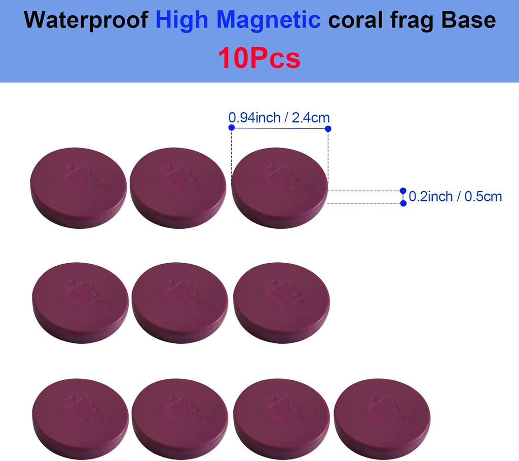 Coral Frag Magnetic Base and Plugs - Waterproof, Purple, Round 10-Piece Set
