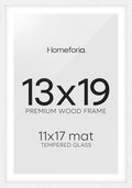 Homeforia 13x19 Picture Frame White, High End Oak 13x19 White Wood Frame with Mat 11x17 Photo, 13 x 19 Wooden Poster Frames Matted to 11 by 17, 19x13 Hanging Frames, Tempered Glass, Wall Kit, Set of 1