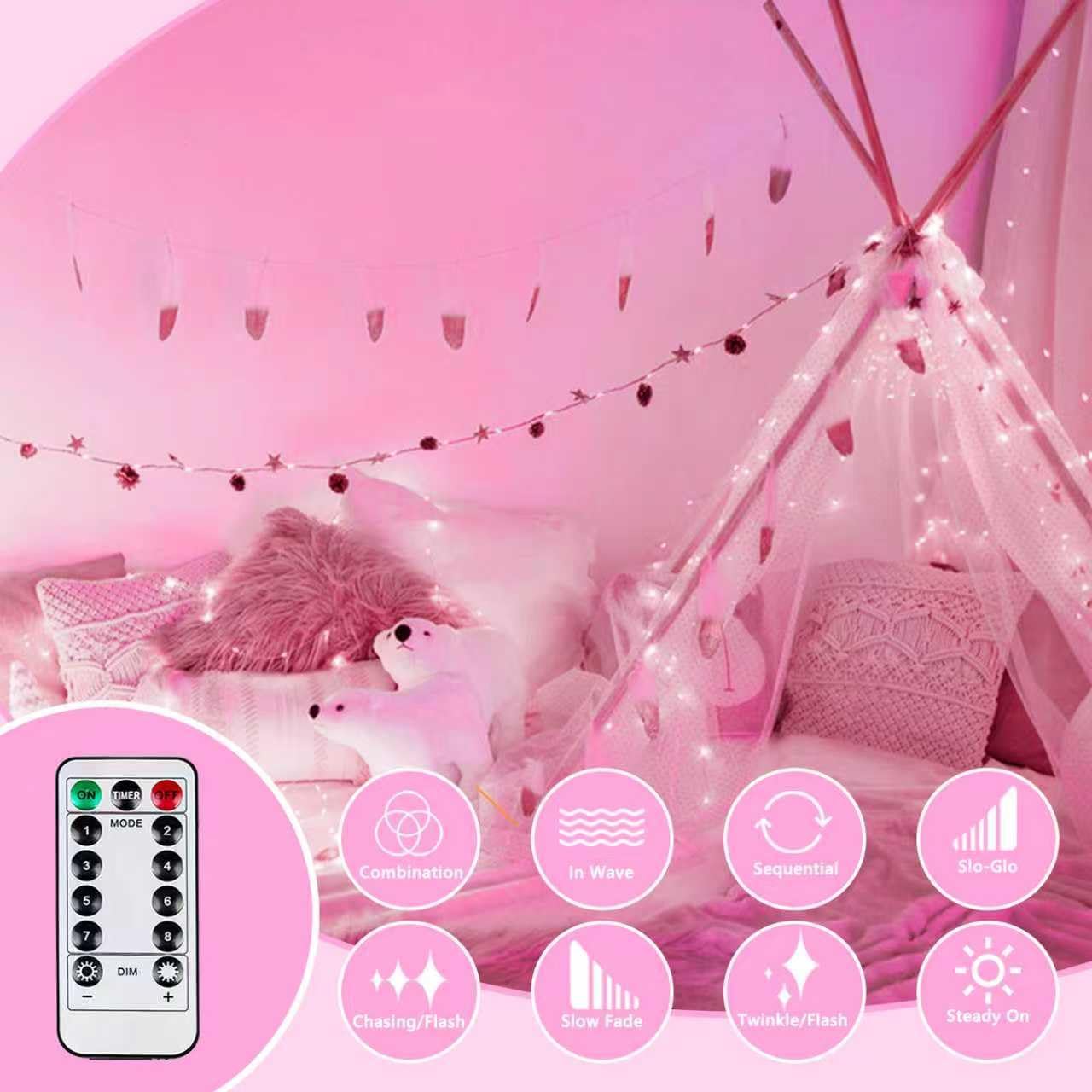 4Pack 80FT 240LED Fairy Lights Battery Operated with Remote & Timer | 8 Modes Twinkle String Lights Battery Powered Indoor Outdoor Waterproof for Bedroom Wedding Classroom Christmas Décor