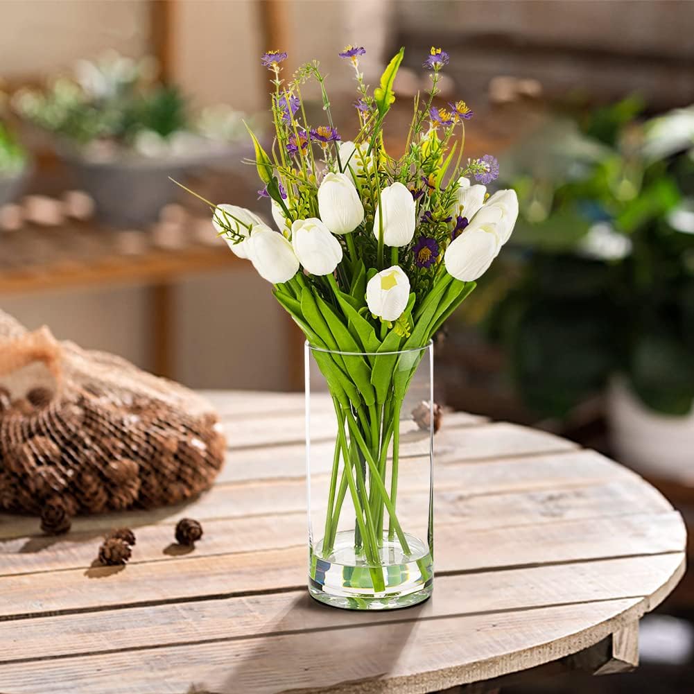 Enova Floral Set of 4 Clear Cylinder Glass Vase 4W x 8H Inches, Clear Flower Vases, Pillar Candle Hurricane Floating Candle Holder Vase, Glass Flower Vase for Wedding Centerpieces, Home Décor