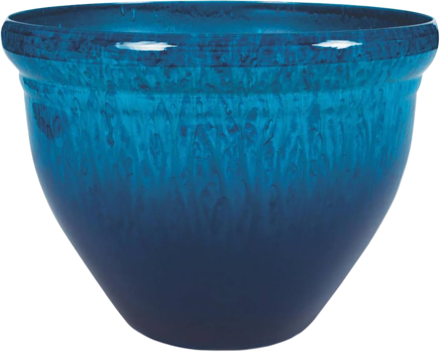 The HC Companies Pizzazz Decorative Round Flower Pots w/Ceramic Look - UV-Resistant Decorative Pot for Outdoor & Indoor Plant Pots - Modern Planter for Flower, Herbs (16” Admiral Blue, Pack of 1)