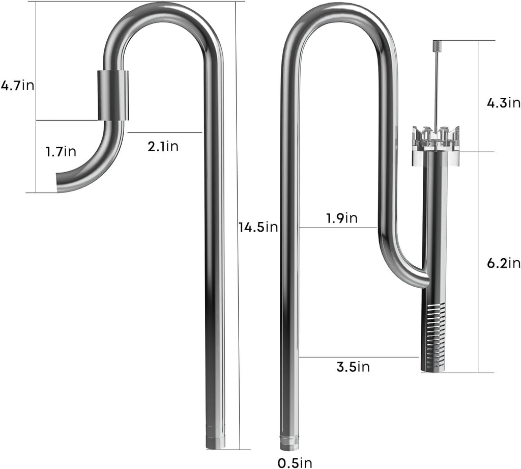 FZONE Aquarium Stainless Steel Skimmer Lily Pipes Inflow and Outflow with Spin Skimmer and Adjustable Rod for Aquarium Filter 1/2''(12/16mm) Tubing