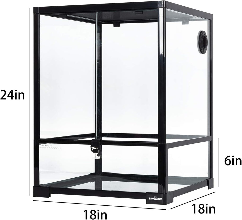 REPTI ZOO Reptile Glass Terrarium, 18" x 18" x 24" Front Opening with Double Hinge Door & Top Screen Ventilation, 30 Gallon Tank Large Reptile Terrarium (Knock-Down)