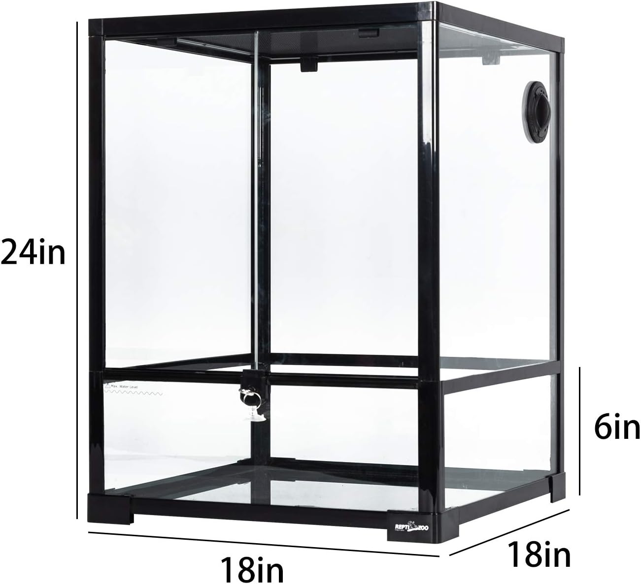 REPTI ZOO Reptile Glass Terrarium, 18" x 18" x 24" Front Opening with Double Hinge Door & Top Screen Ventilation, 30 Gallon Tank Large Reptile Terrarium (Knock-Down)