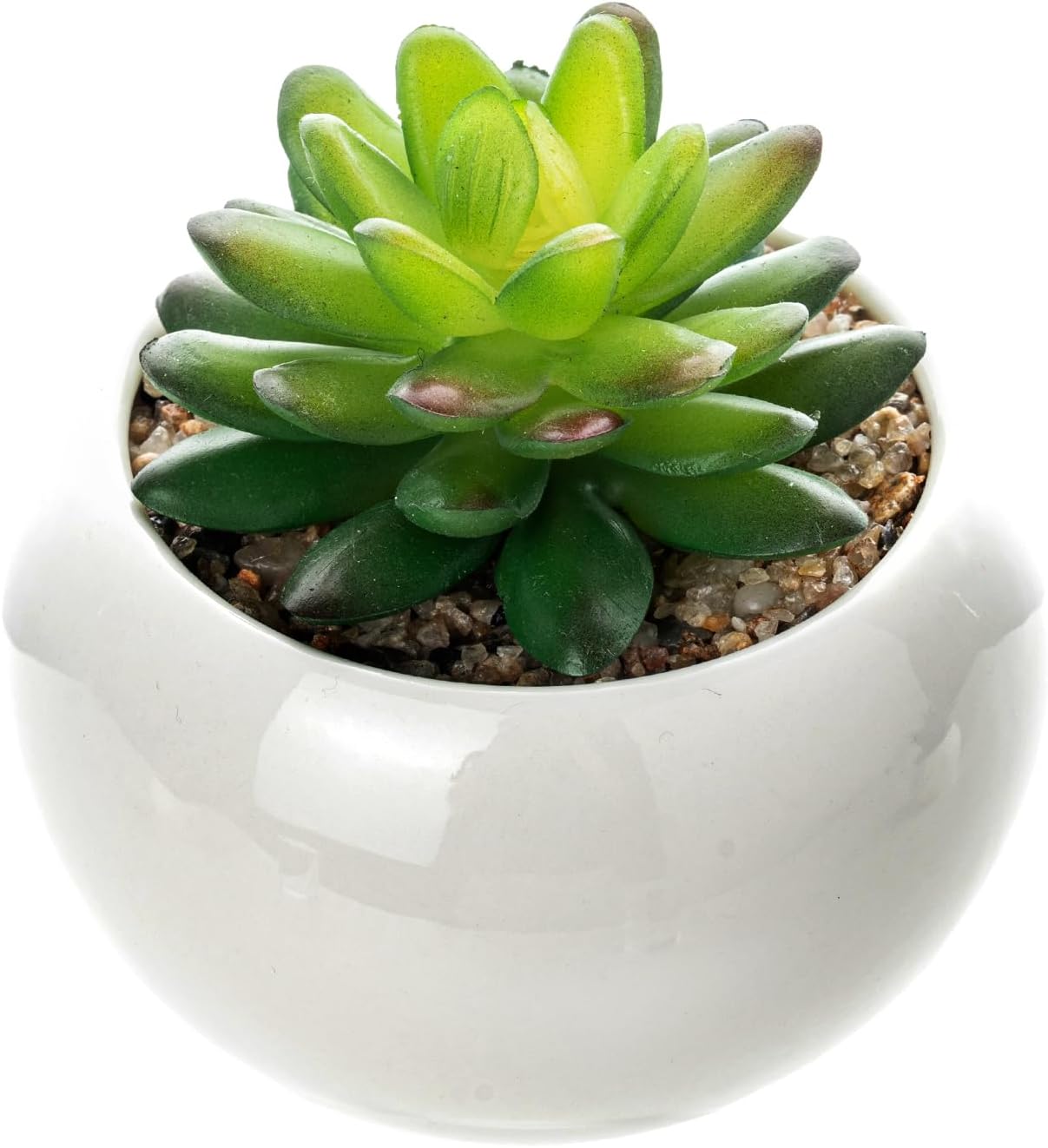 MyGift Mini Assorted Artificial Succulents in Round White Ceramic Pots, Mixed Realistic Indoor House Plants, Set of 3