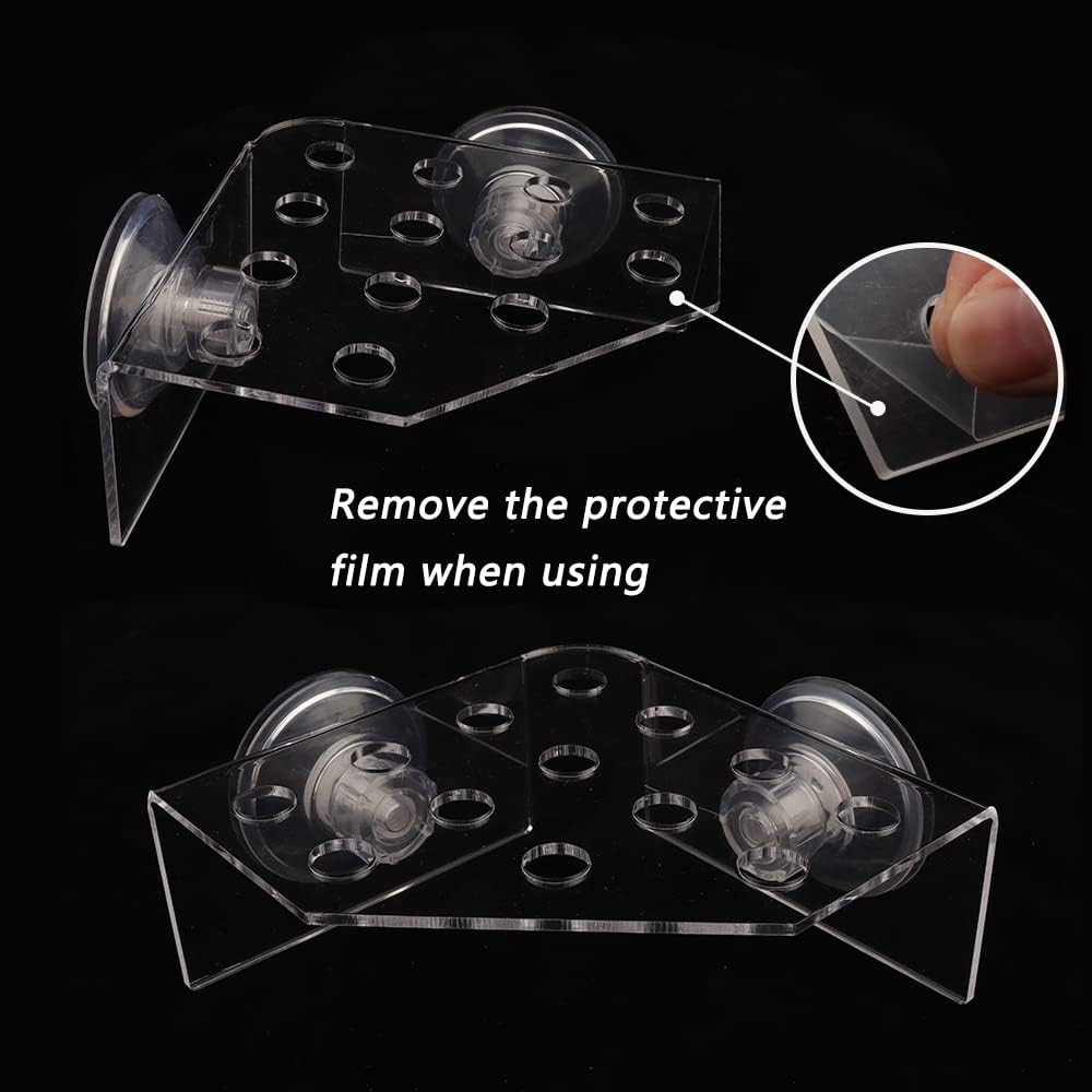 13 Plug Holes Coral Frag Rack Clear Acrylic Holder for Aquarium Fish Tank - Button Reef Broken Frame With Enhanced Suction Cup (2 Pack)