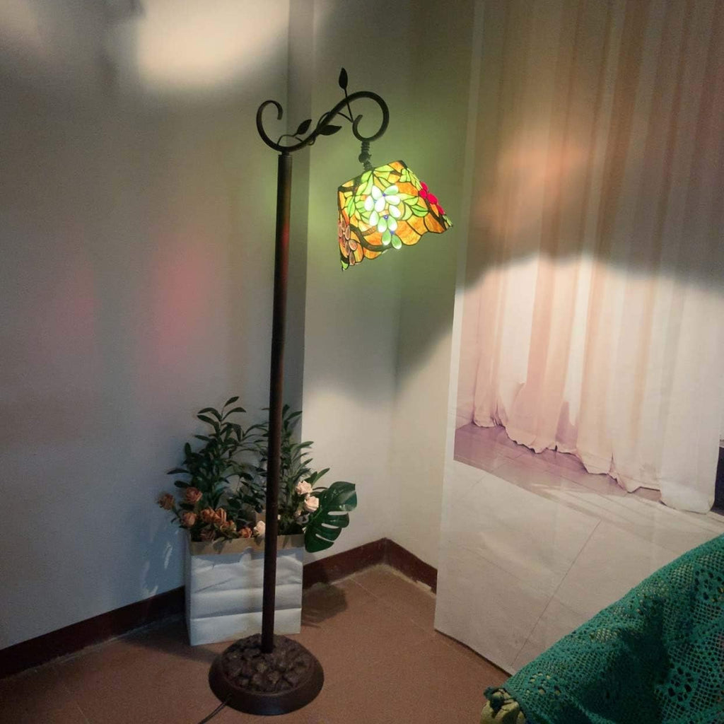Bieye L10767 Grape Tiffany Style Stained Glass Floor Reading Lamp Adjustable Light Direction for Living Room Bedroom Home Decoration, 63 inches Tall