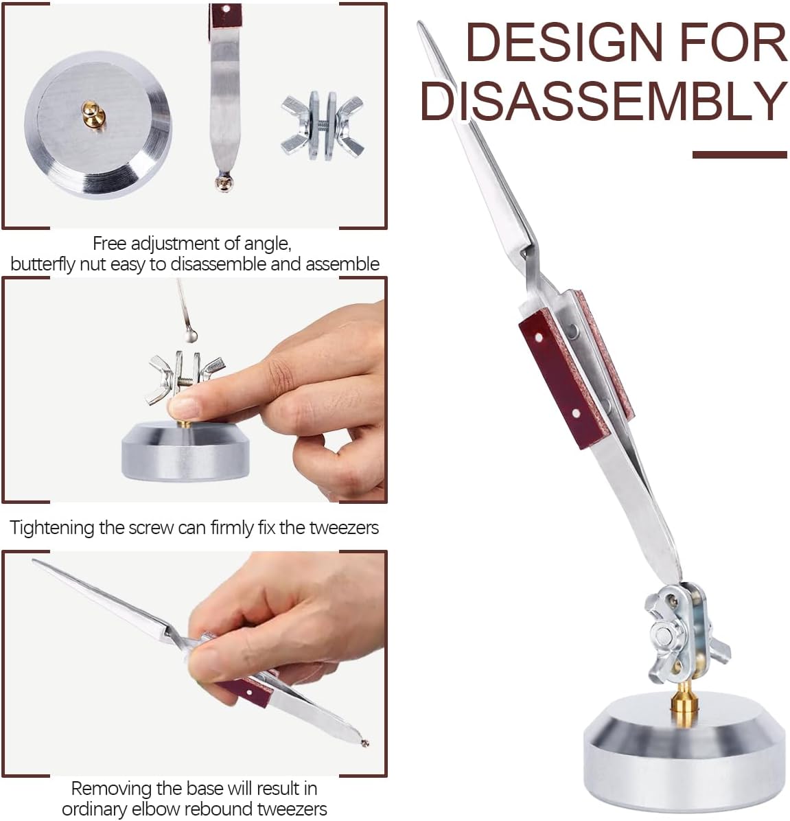 Cross Locking Tweezer, Reverse Tweezers for Crafting with 360°rotation Base, Third Hand Soldering Tool, Precision Fiber Grip Solder Tweezers for DIY Repairing (3PCS)