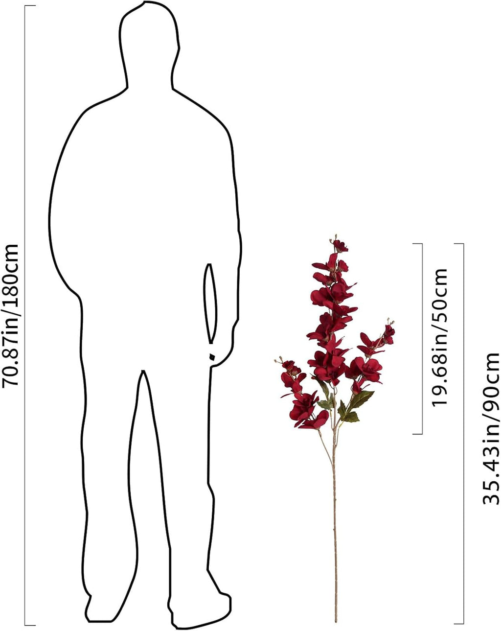 6PCS 35.43'' Red Delphinium Artificial Flower Faux Larkspur Silk Flowers Long Stem Blossoms Flowers for Tall Vase Floral Arrangements Home Table Wedding Decor(Red)