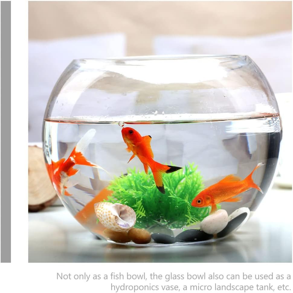 GANAZONO Round Glass Fish Bowl Clear Portable Desktop Tank for Goldfish Hydroponics Home Office Garden Decor Small Aquarium with High Transparency