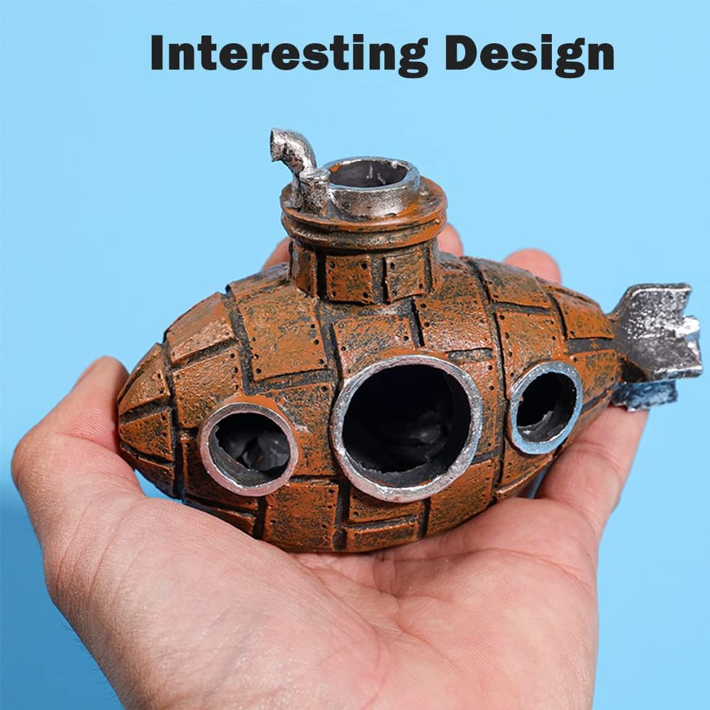 Resin Submarine Ornament: Safe Multi-Level Hideout + Spawning Caves for Aquariums, Boosts Cherry Shrimp Breeding Success, Protects Small Fish & Crabs (Fresh/Saltwater)