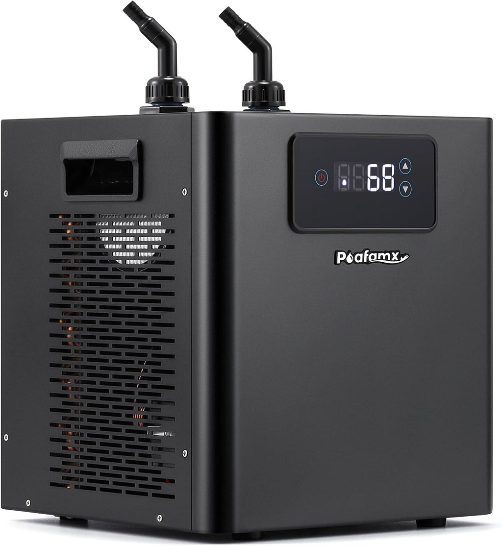 Poafamx Aquarium Chiller 1/3 HP, 79Gal Water Chiller with Upgraded LED Display, Water Pump and Pipe, Quiet Aquarium Cooler for Fish Tank Axolotl Coral Hydroponics System