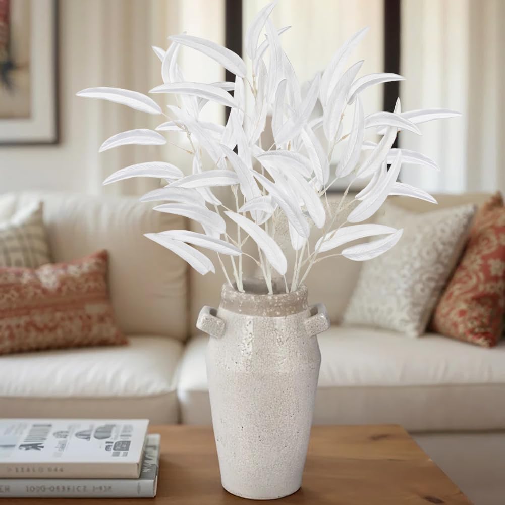 Briful 3-Pack 29.5’’Faux Eucalyptus Stems with White Willow Eucalyptus Leaves and Branches – Artificial Floral Stems for DIY Floral Arrangements, Wedding Bouquets, Vase Fillers, Home Decor