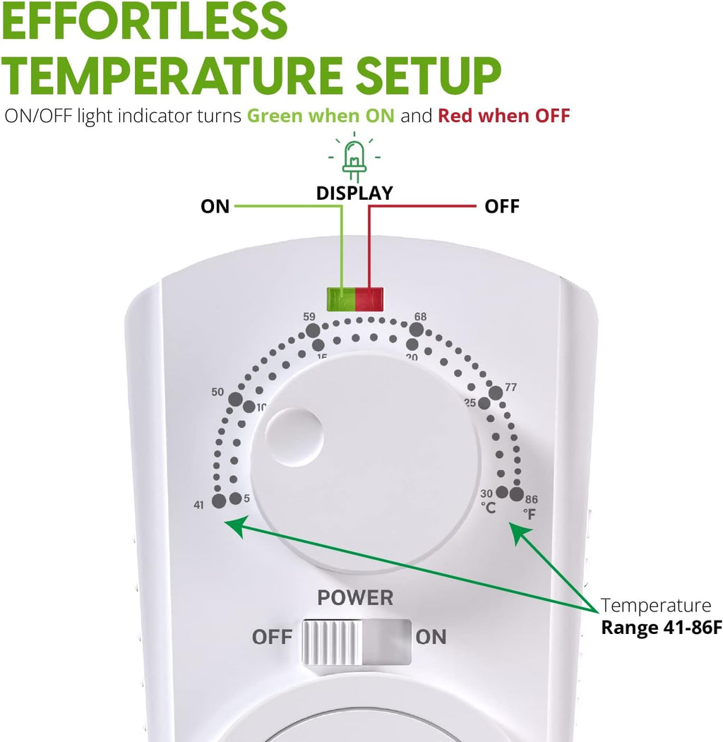 EconoHome Adjustable Thermostat - Universal Plugin Heating & Cooling Thermostat - Compatible with Most EconoHome Wall Mount Space Heaters