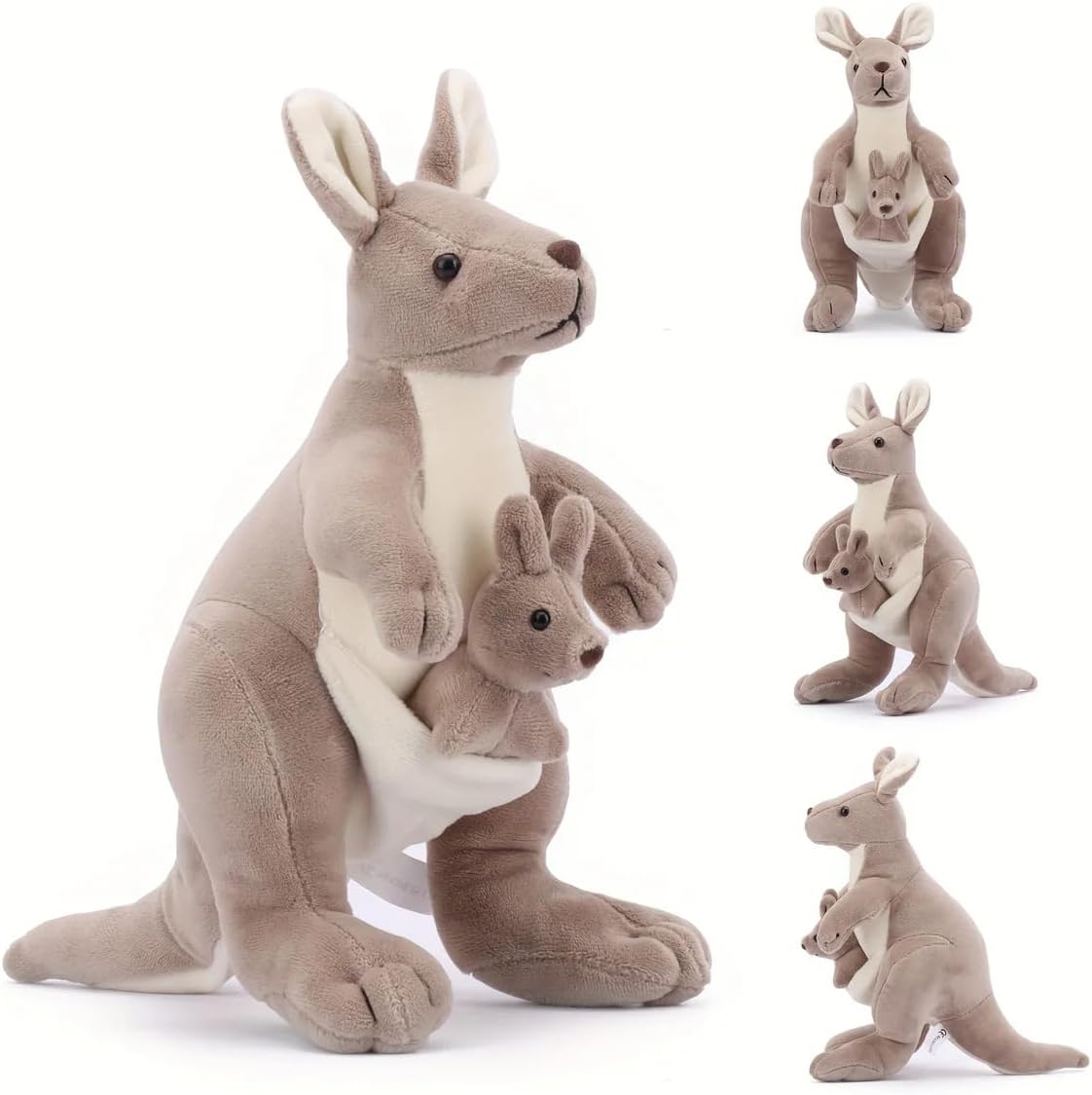 9.84" Kangaroo Plush Toy with Baby Joey, Cute Stuffed Animal Doll, Soft Cuddly Kangaroo Mom and Baby, Perfect Birthday for Kids, Friends, Home Decoration