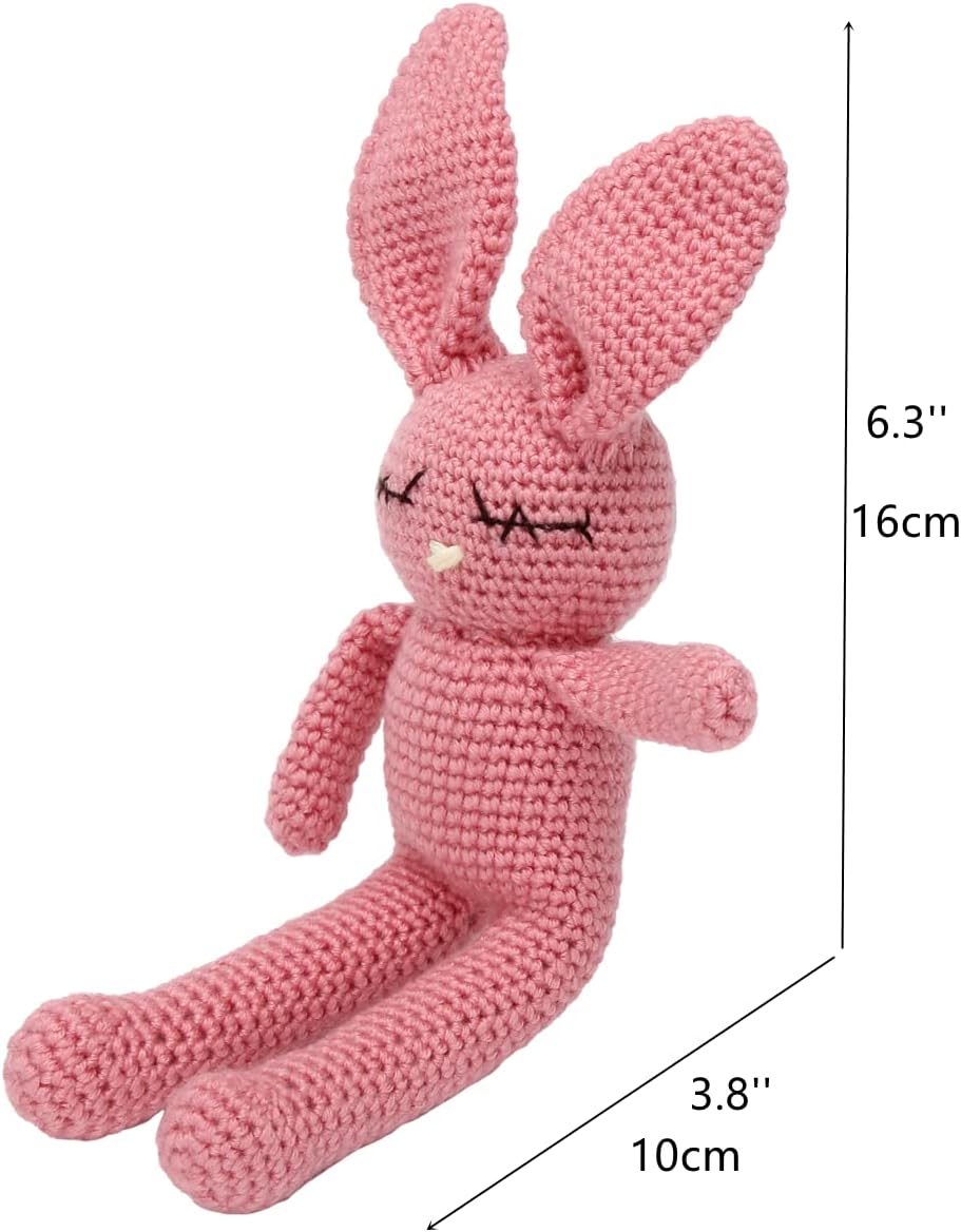 Moni's Choice Stuffed Plush Baby Crochet Bunny Rabbit Easter Gifts Handmade Stuffed Animal Hand-Knit Doll Granddaughter Grandson Lovey Sleep Toy Newborn (Pink)