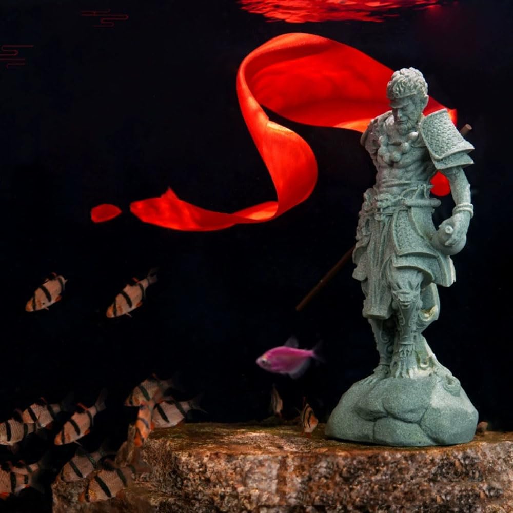 livelyfish Aquarium Monkey King Statue Standing Sun Wukong Figurine Sandstone Decorative for Fish Tank Garden Decor (M)