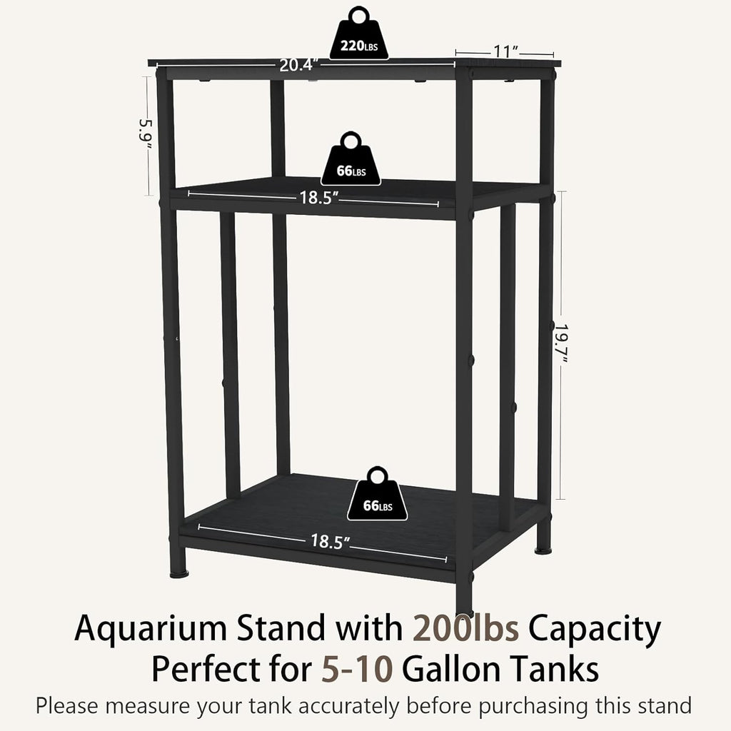 TFK Aquarium Stand 5-10 Gallon Fish Tank Stand, Multi-purpose Terrarium Stand with 3-Tier Storage Shelf, 20.4" W×11" D ×25.6" H, Black