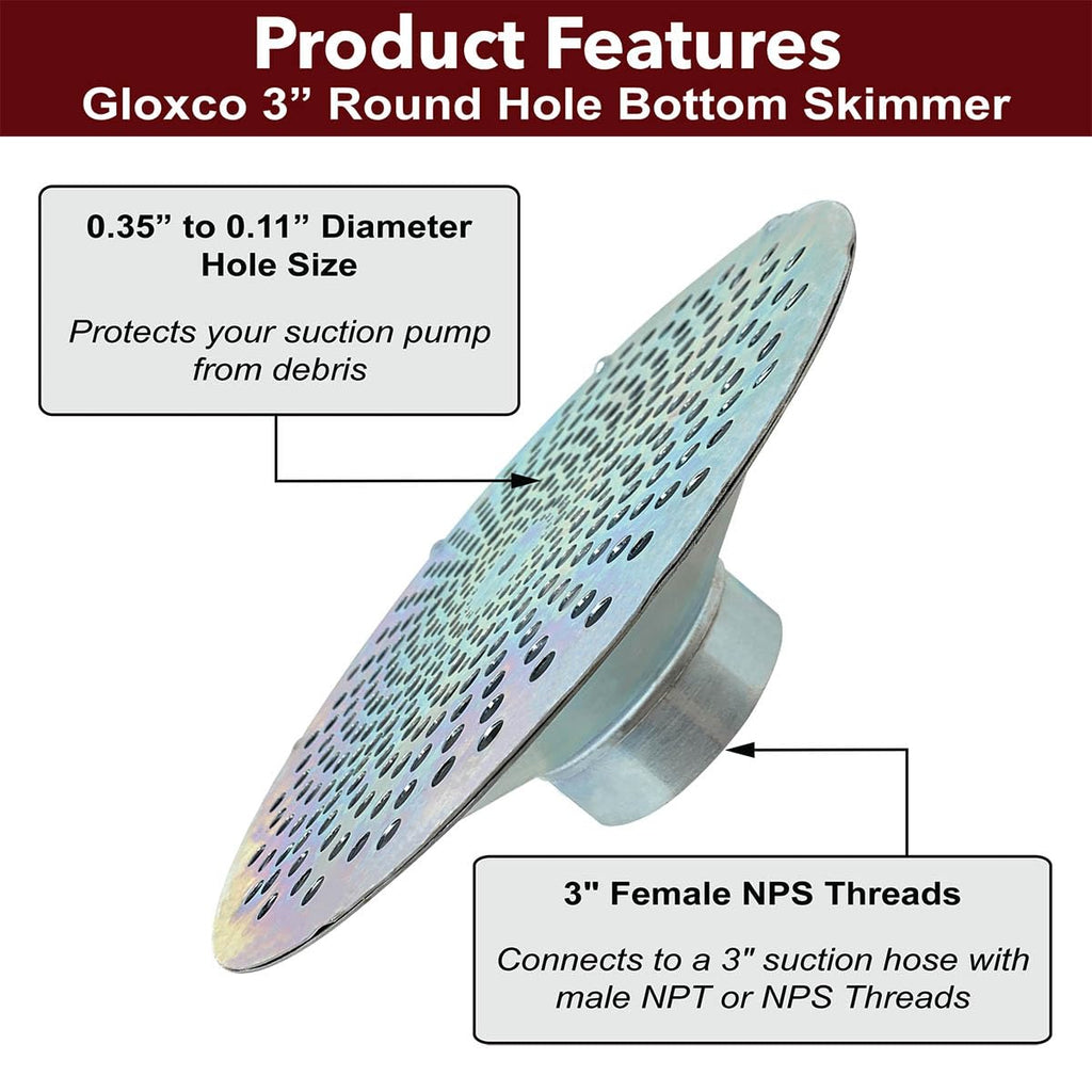 Gloxco 3" Skimmer Suction Strainer, Bottom Hole, Zinc Plated Steel (STR-SKBH300)
