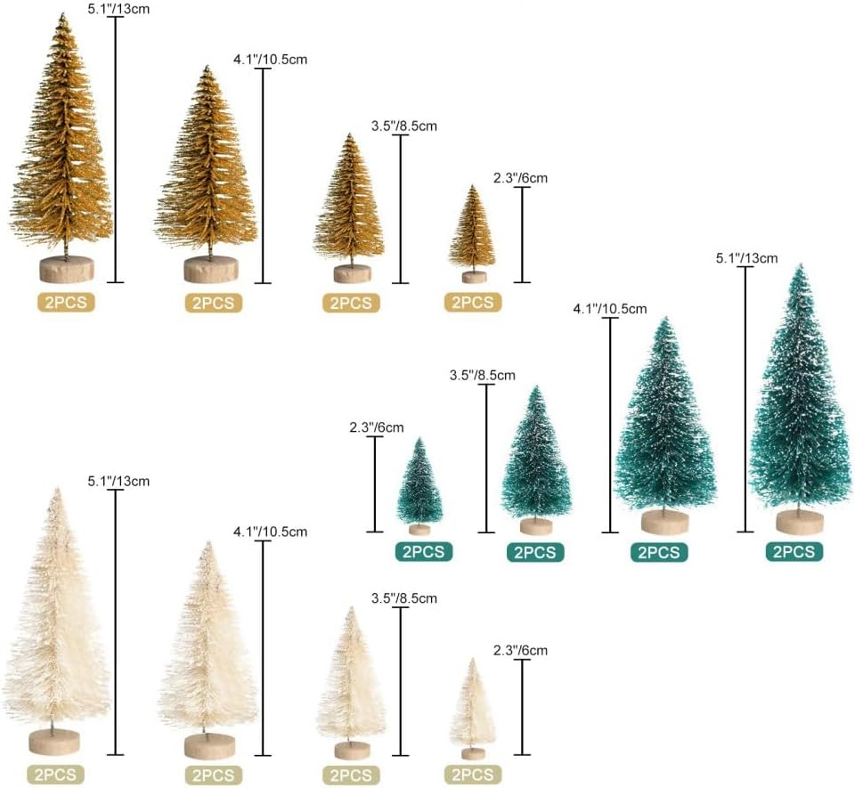 8 Pcs Artificial Mini Christmas Trees, Miniature Pine Trees Sisal Trees with Wood Base Tabletop Christmas Tree for Christmas Xmas Holiday New Year (Red, 8 pcs)