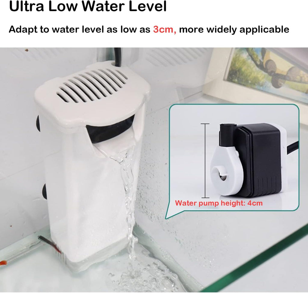 Aquarium Filter Fish Tank Filter for Turtle Tanks, Reptiles, Amphibians, Frog, Cichlids, Newt or Fish Tank Waterfall Flow Water Clean Pump (White Filter)
