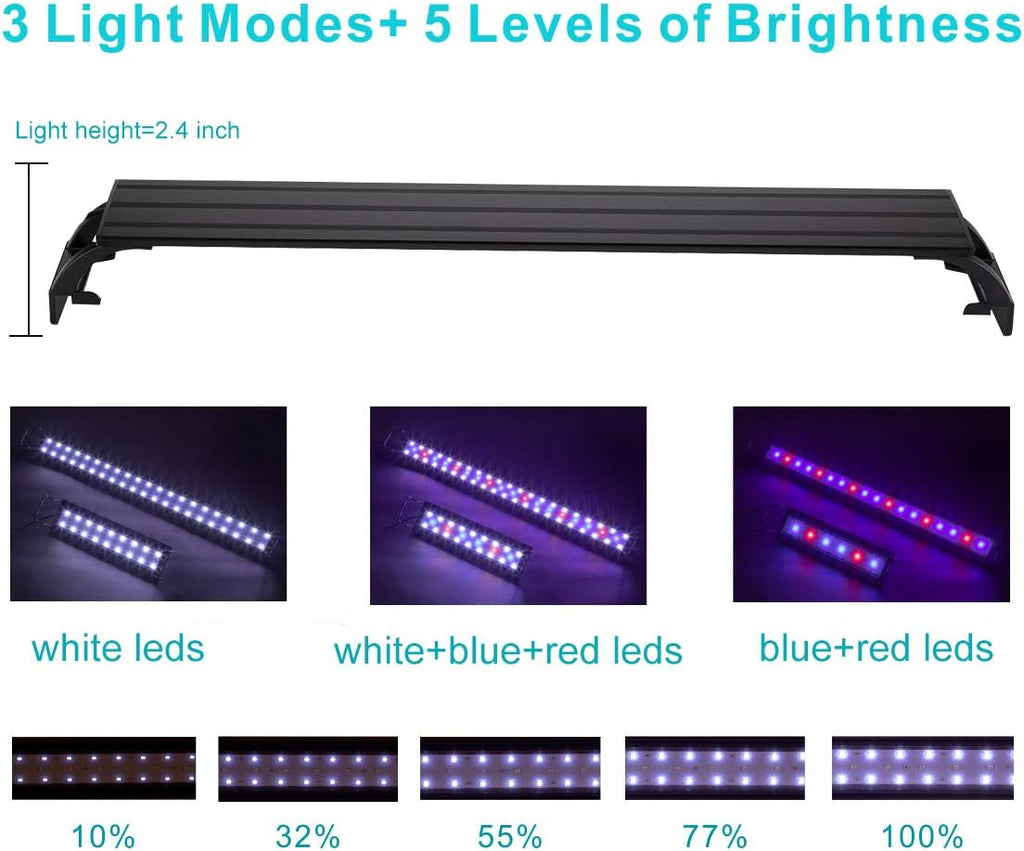 hygger 14W Full Spectrum Aquarium Light with Aluminum Alloy Shell Extendable Brackets, White Blue Red LEDs, External Controller, for Freshwater Fish Tank (18-24 inch)