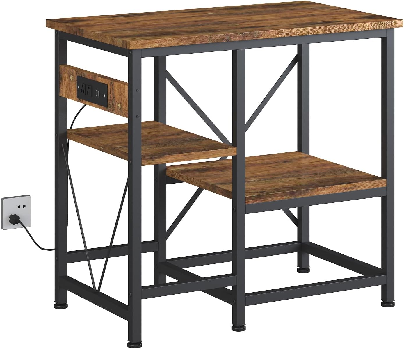 Gallon Fish Tank Stand with Power Outlet Shelves, 30x13 Metal Aquarium Stand for Reptile Tanks, 3-Tier Storage Rack, 400LBS Heavy Duty Capacity (Rustic Brown, 29-37gallon)