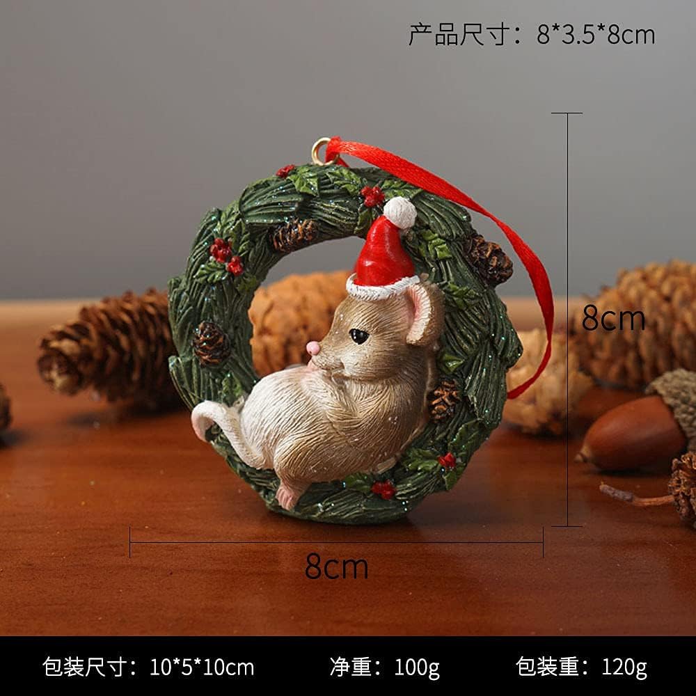Christmas Small Animal Wreath Swing Ornament Hanging Decor for Xmas Tree Home Office Room Decoration with String (New, Mouse)