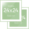 Homeforia 24x24 Picture Frame Sage Green, High End Metal 24 x 24 Large Square Poster Frames with Mat 20 by 20 inch Photo, 24by24 Thin Frames Matted to 20x20 for Art, Tempered Glass, Wall Kit, Set of 2