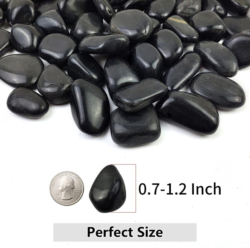 Black Pebbles for Indoor Plants, Natural Polished River Rocks, Small Decorative Stones for Planters Vase Fish Tank Aquariums Landscaping Garden, 2lbs