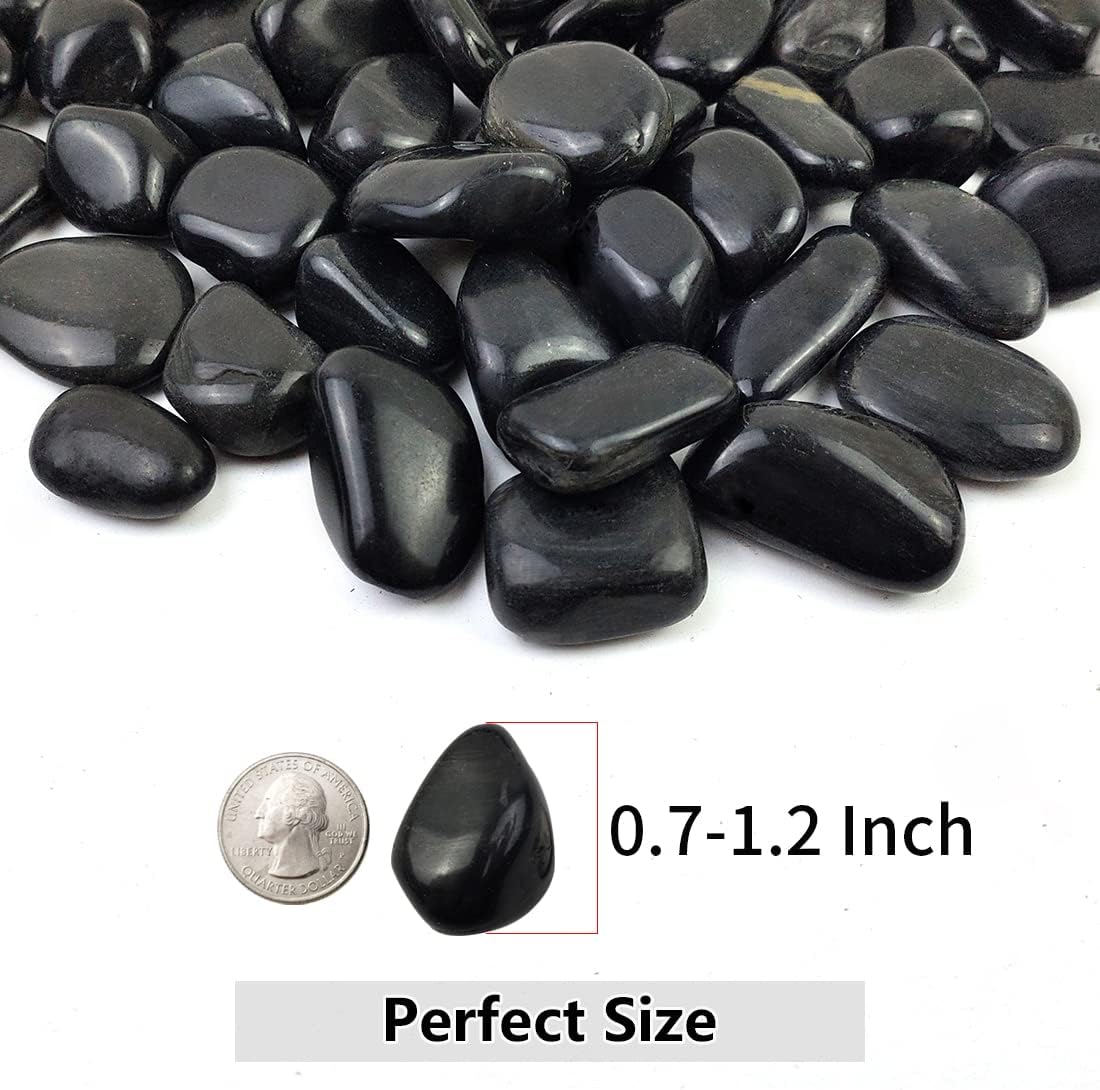 Black Pebbles for Indoor Plants, Natural Polished River Rocks, Small Decorative Stones for Planters Vase Fish Tank Aquariums Landscaping Garden, 2lbs